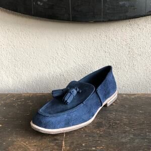 U-Dot Navy Suede Leather Tassel Slip On Comfort Unisex Penny Loafer Flats Japan